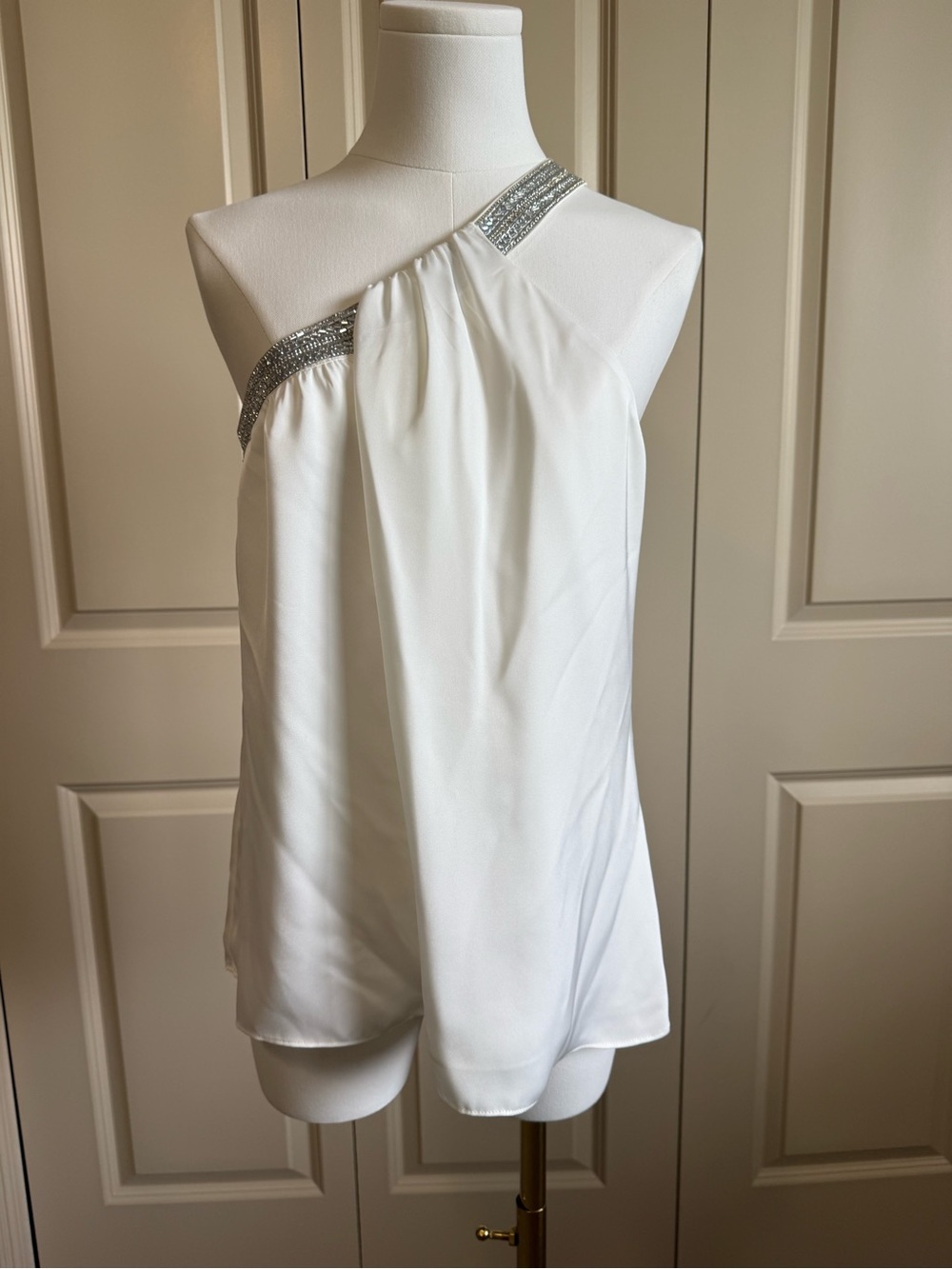 Ramy Brook White One-Shoulder Beaded Top